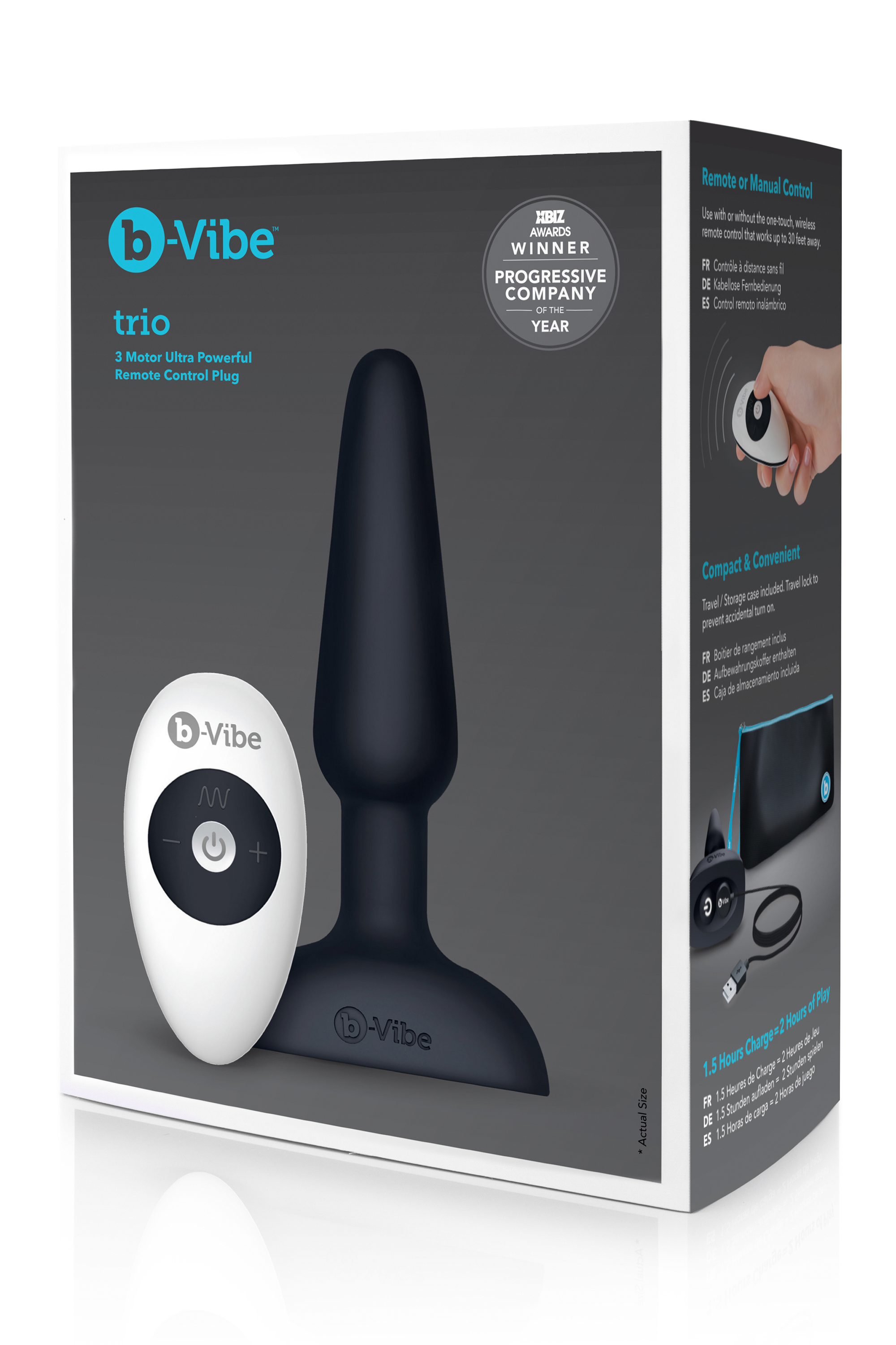 Анальна пробка із 3 моторами B-Vibe - Trio Remote Control Butt, чорна