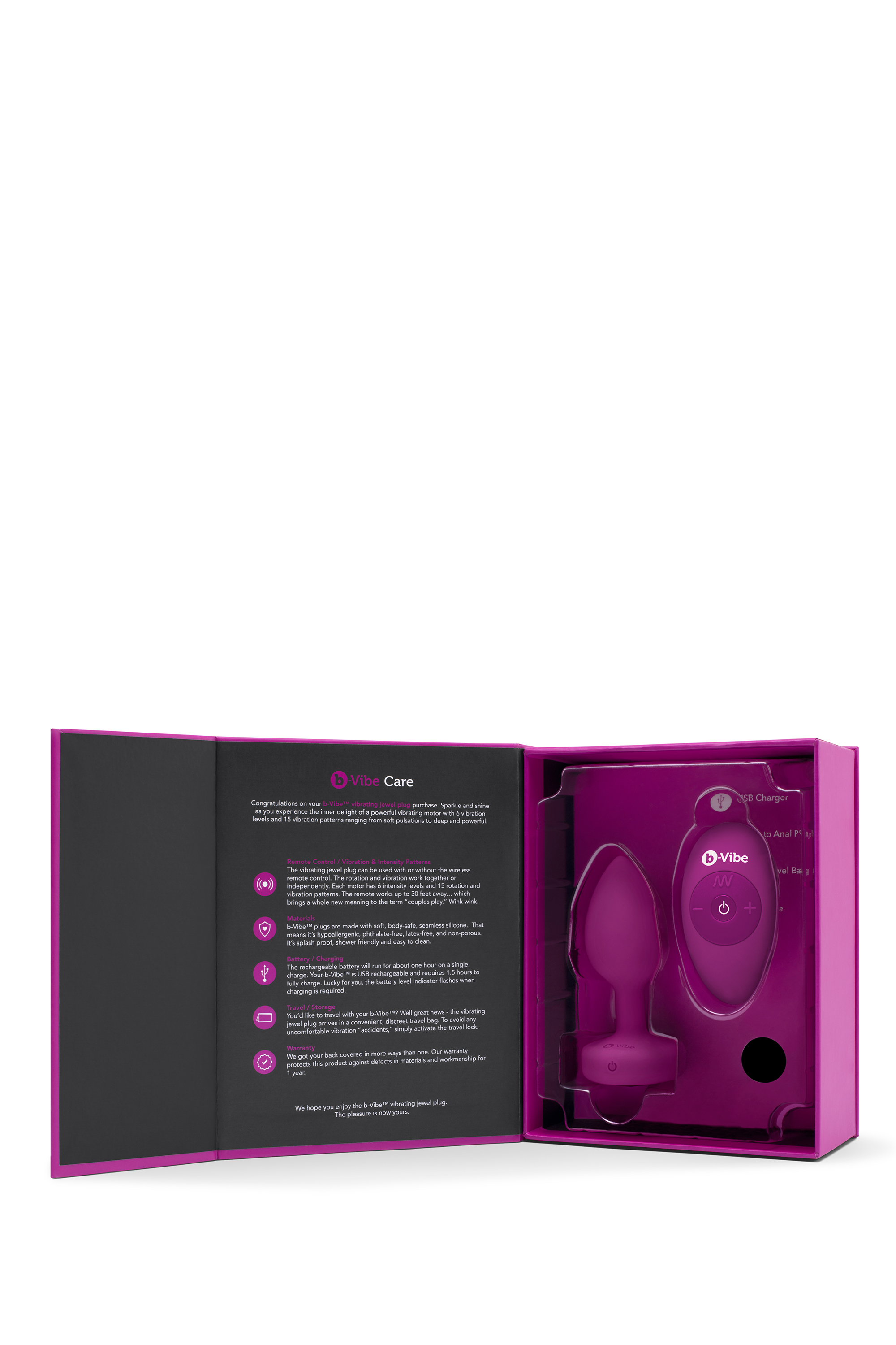 Анальная пробка с вибрацией B-Vibe Vibrating Jewel Plug S/M Pink Ruby, силиконовая, розовая