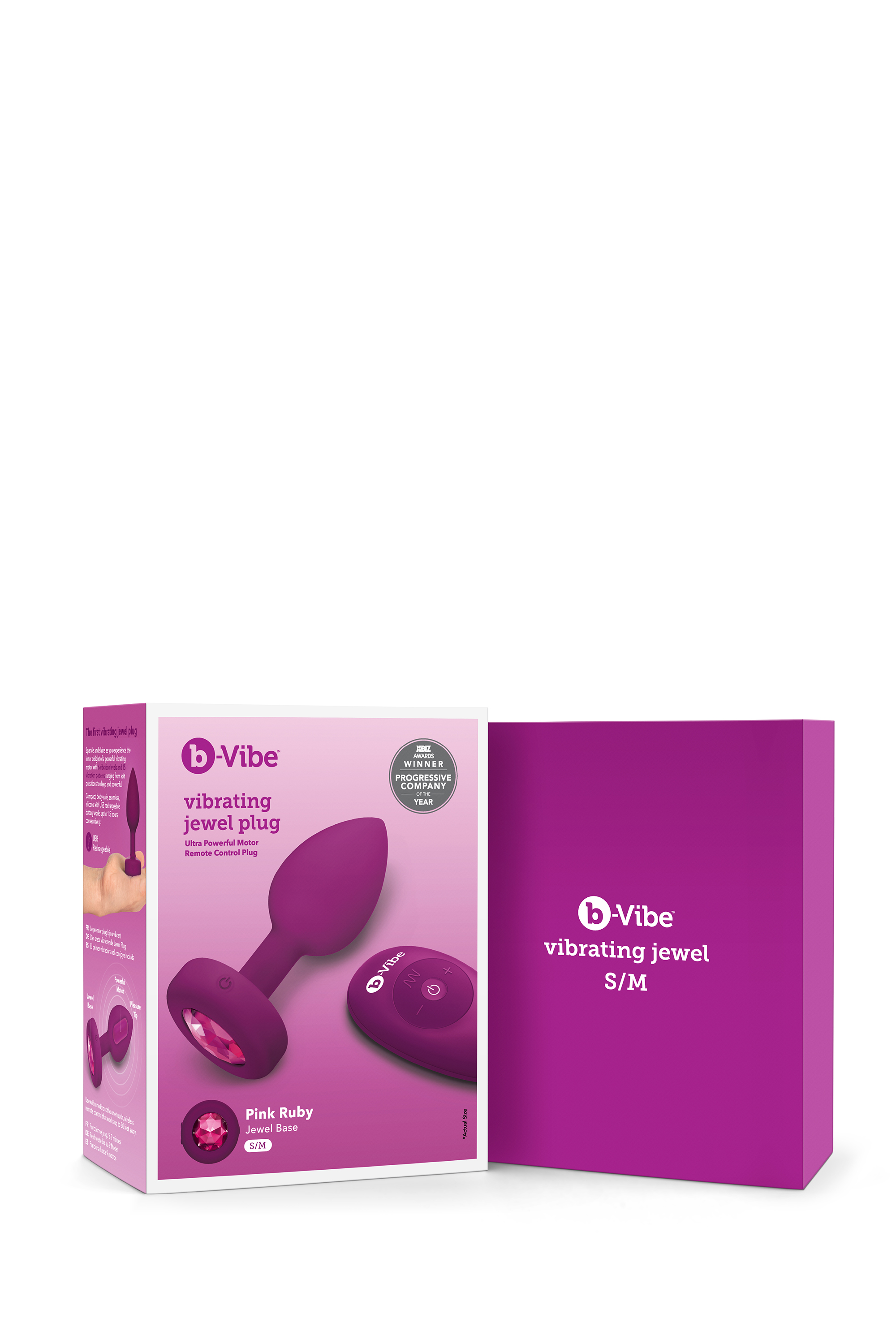 Анальная пробка с вибрацией B-Vibe Vibrating Jewel Plug S/M Pink Ruby, силиконовая, розовая