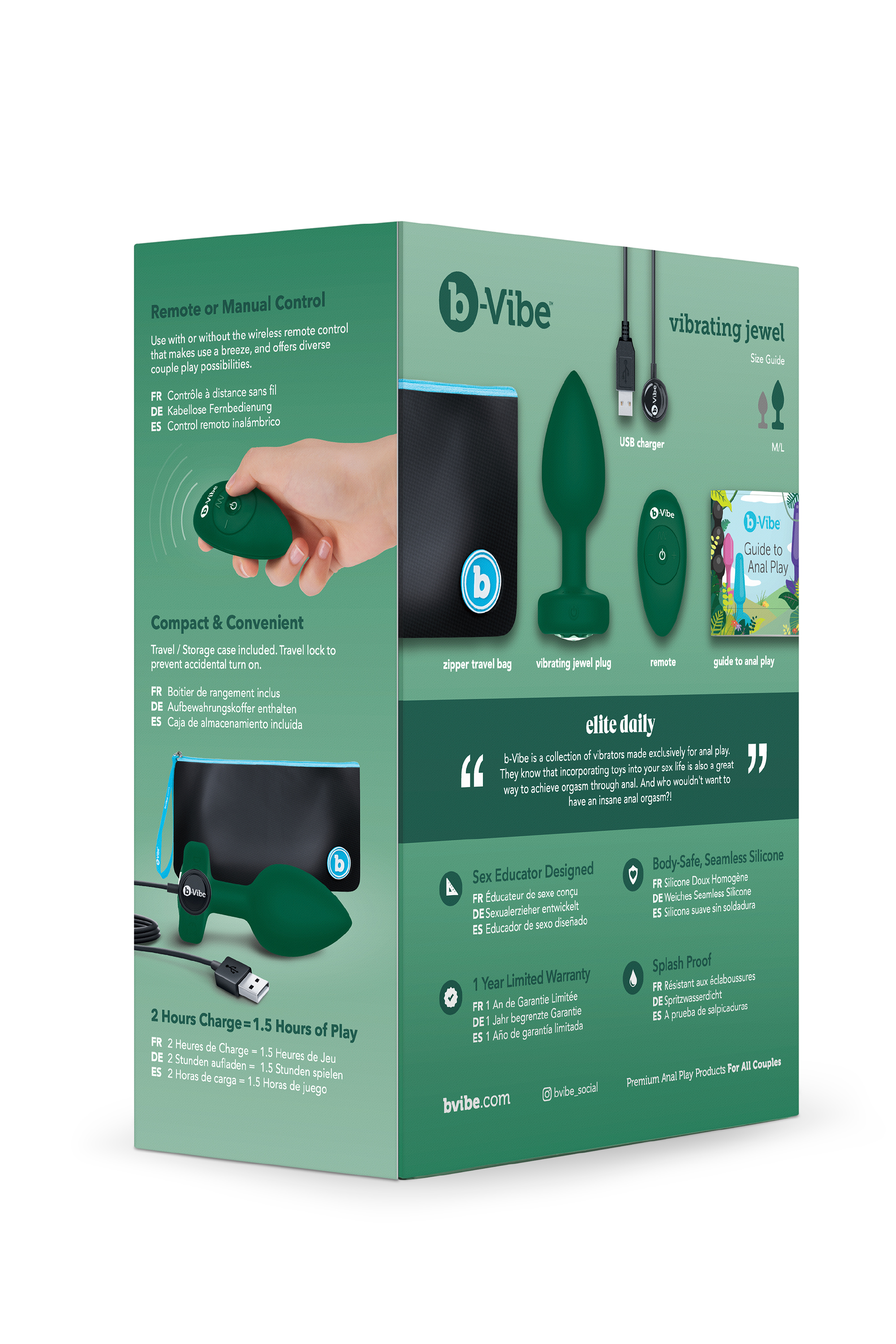Анальна пробка з вібрацією та пультом B-Vibe - Vibrating Jewel Plug M/L Emerald