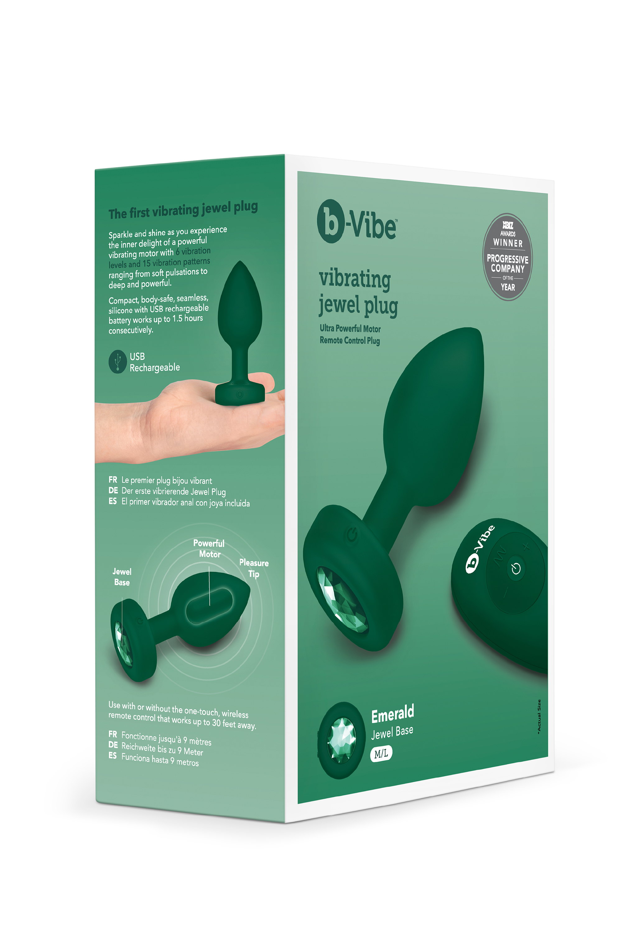 Анальна пробка з вібрацією та пультом B-Vibe - Vibrating Jewel Plug M/L Emerald