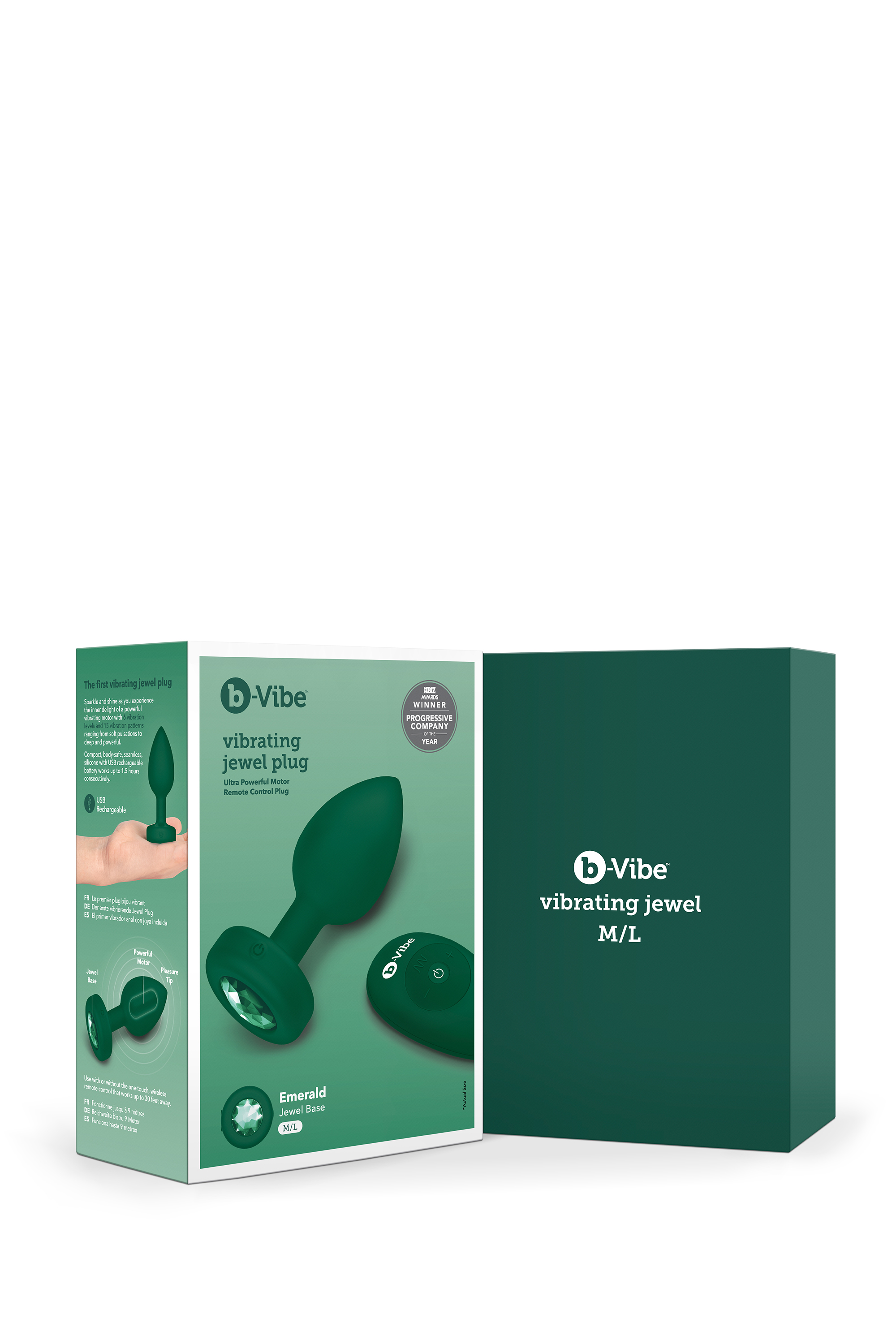 Анальна пробка з вібрацією та пультом B-Vibe - Vibrating Jewel Plug M/L Emerald