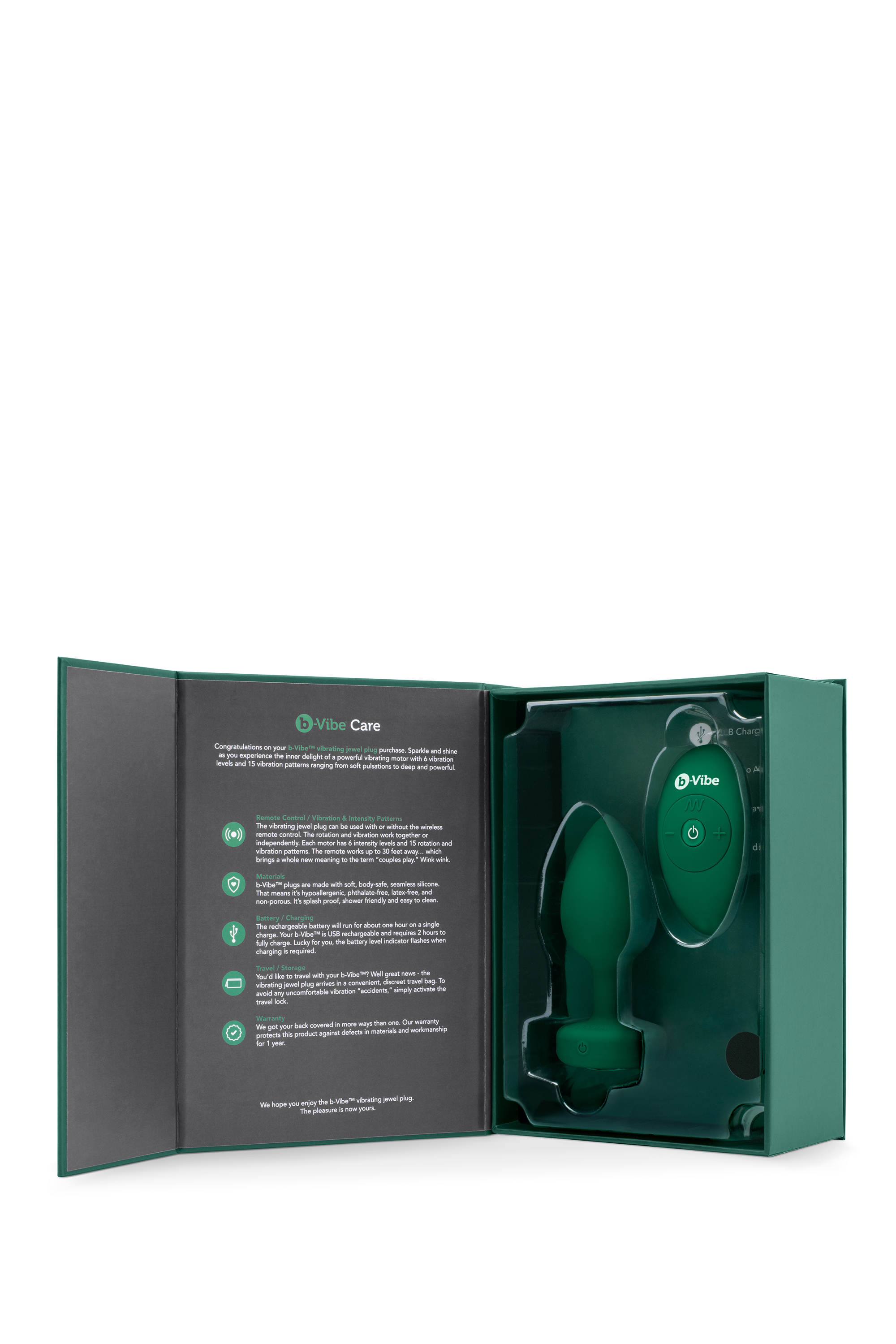 Анальна пробка з вібрацією та пультом B-Vibe - Vibrating Jewel Plug M/L Emerald