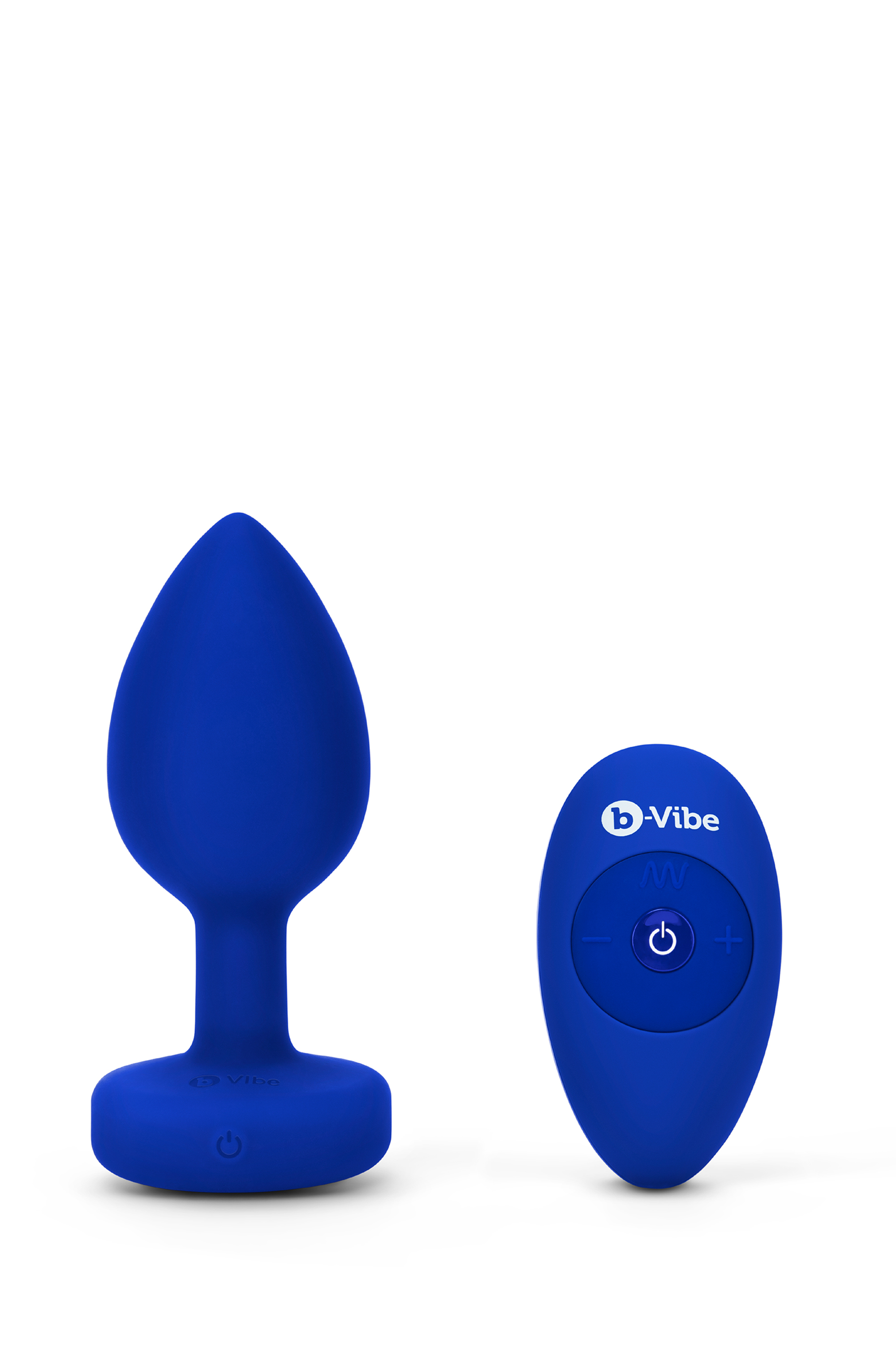 Анальная пробка с камнем и с вибрацией L/XL B-Vibe с дистанционным пультом управления, синяя