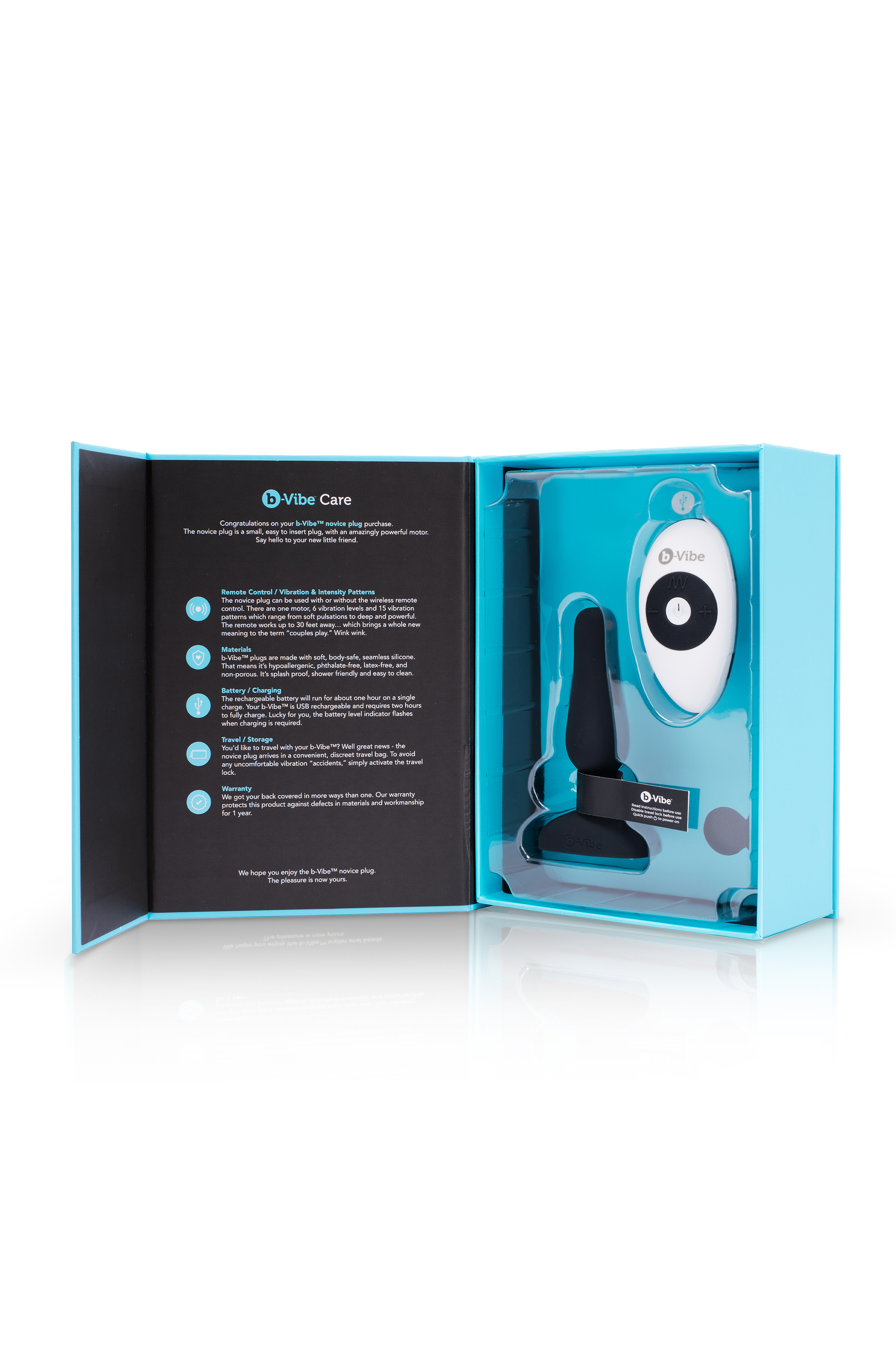 Анальна пробка з вібрацією та пультом B-Vibe Novice Plug, чорна