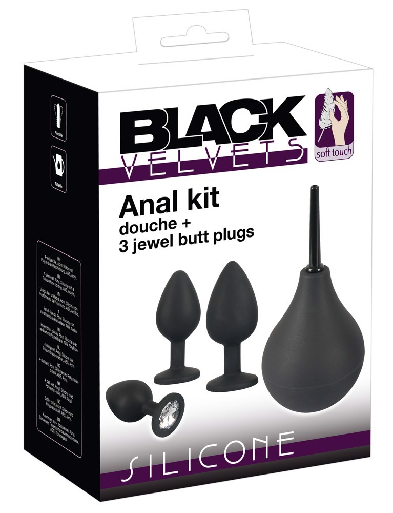 Набір Black Velvet анальні пробки та анальний душ, 4 предмети, чорного кольору