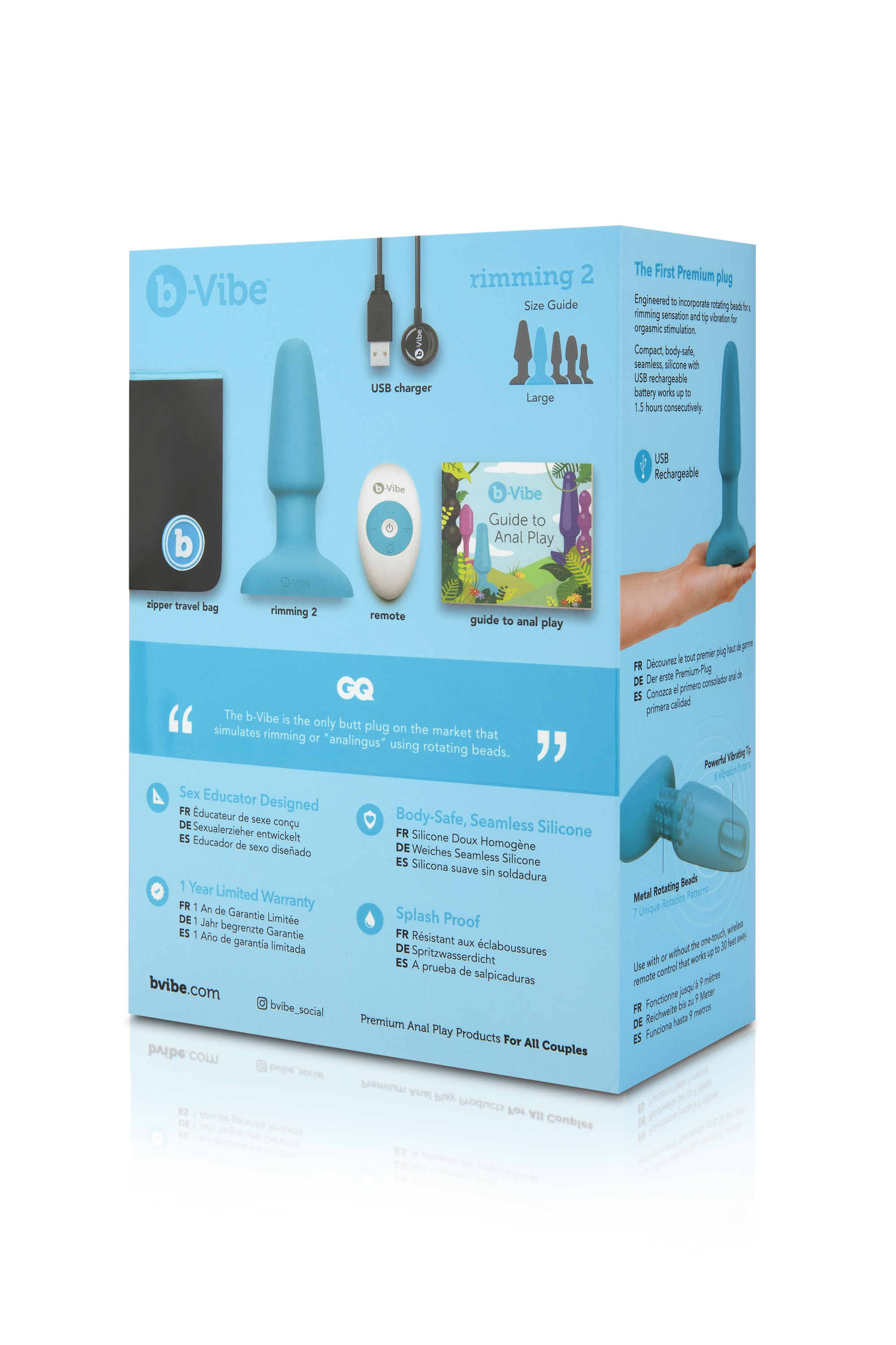 Анальна пробка з вібрацією та імітацією риммінгу b-Vibe Rimming Plug 2, блакитна