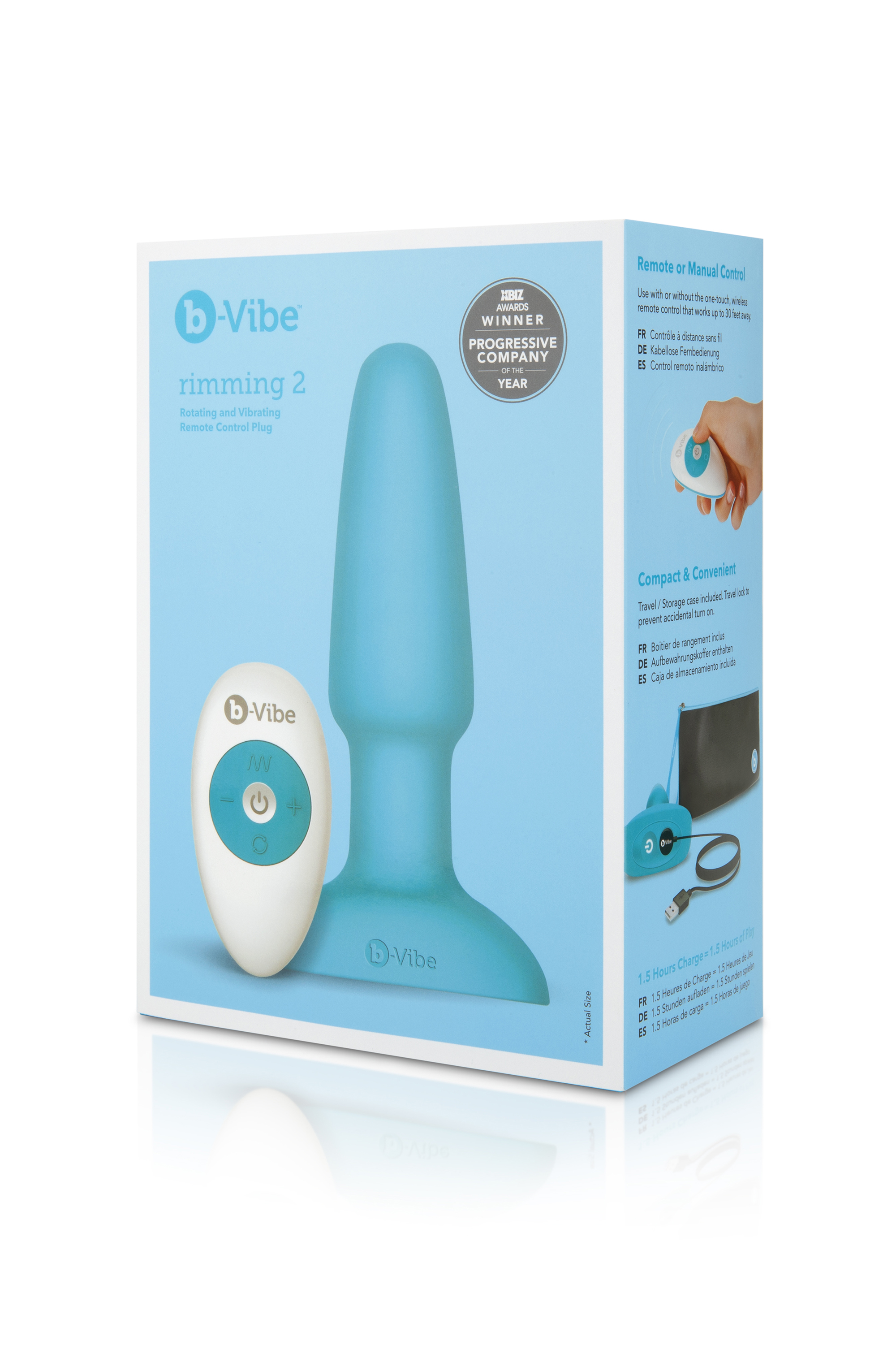 Анальна пробка з вібрацією та імітацією риммінгу b-Vibe Rimming Plug 2, блакитна