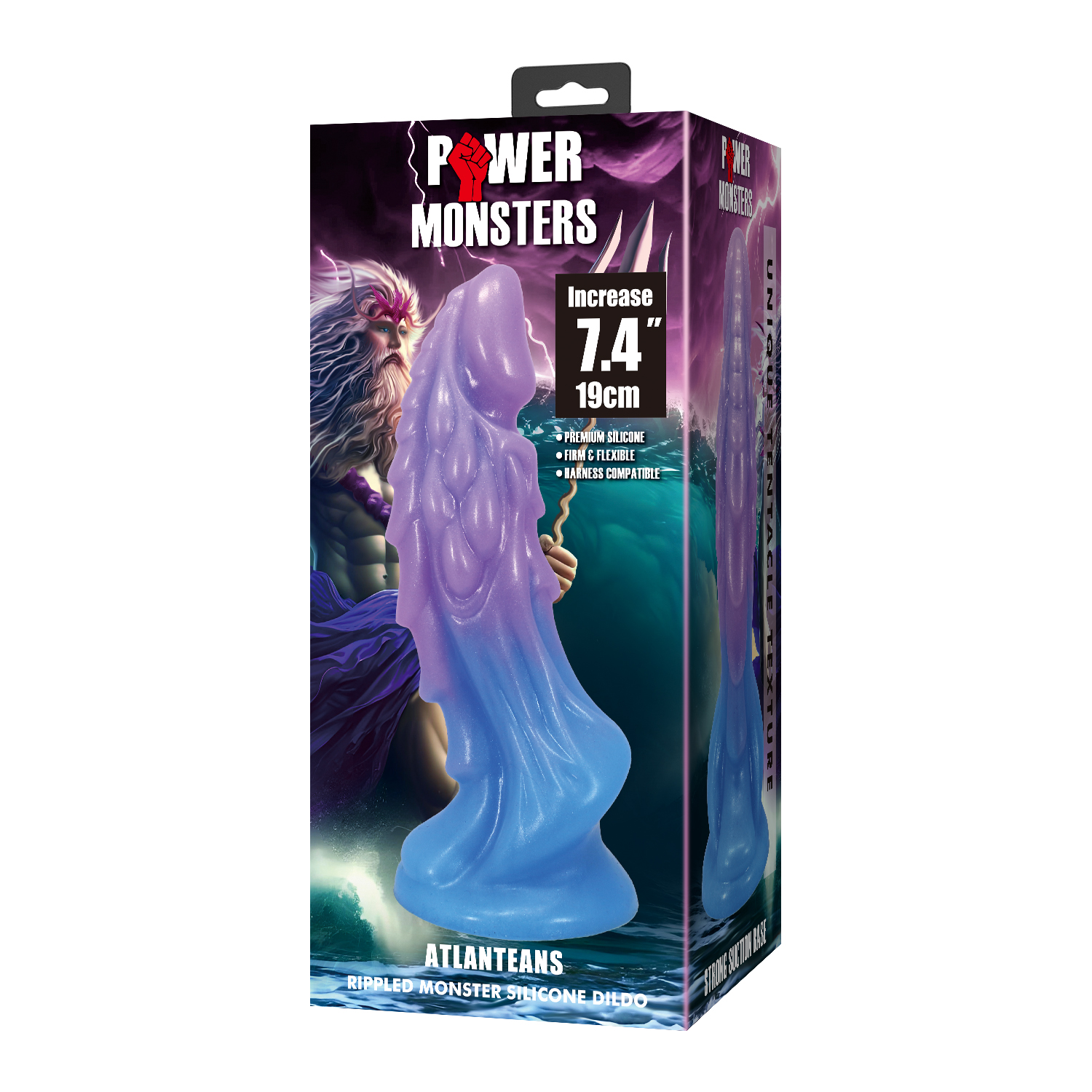 Фалоімітатор силіконовий Power Monsters Atlanteans на присосці, фіолетово-синій, 19 × 5.4 см