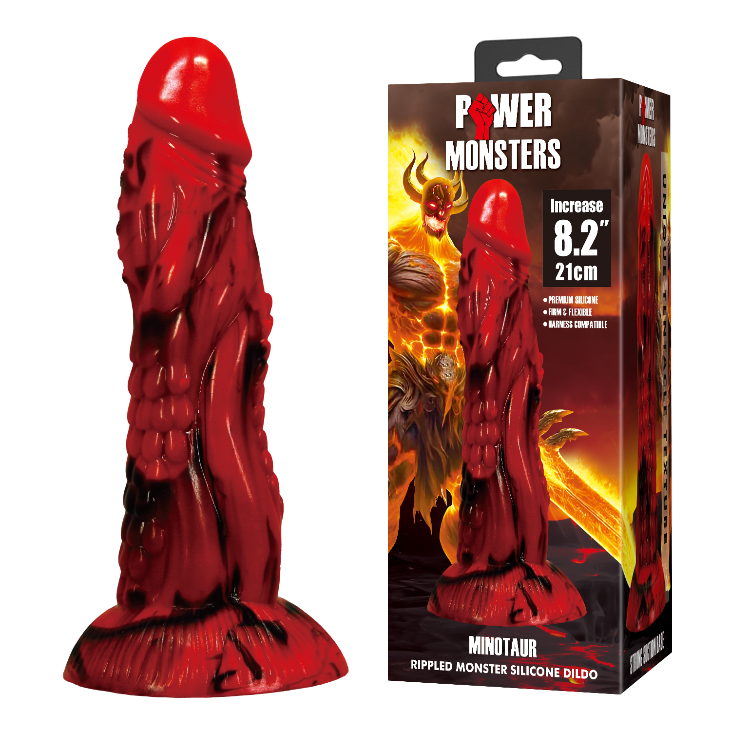 Фалоімітатор силіконовий Power Monsters Minotaur на присоску, червоний, 21 см