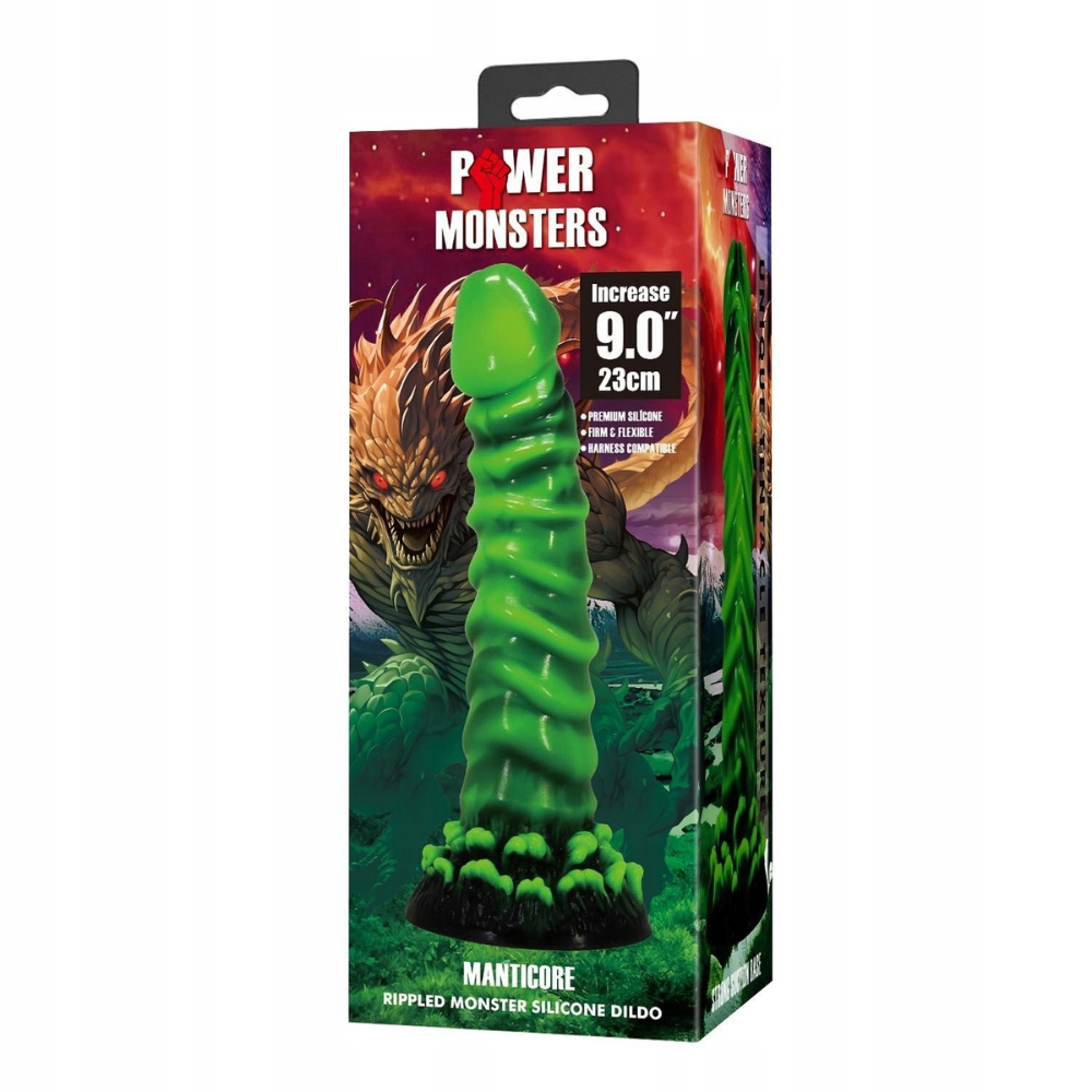 Фалоімітатор силіконовий Power Monsters Manticore на присосці, зелений, 4.5 см х 23 см
