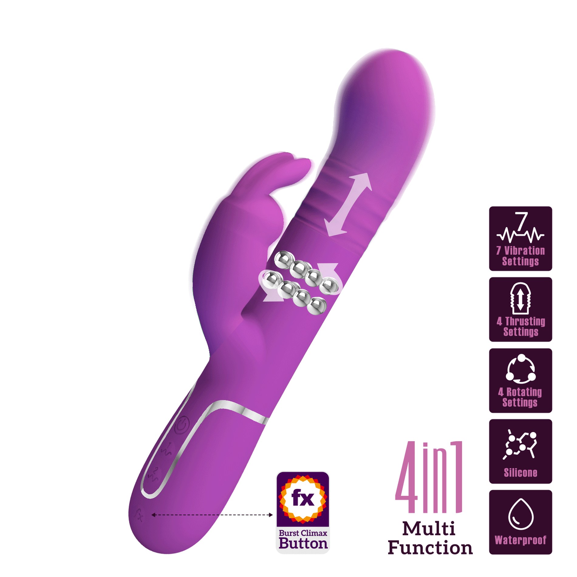 Вибратор-кролик с ротацией PRETTY LOVE Coale фиолетовый, 22.6 х 3.7 см