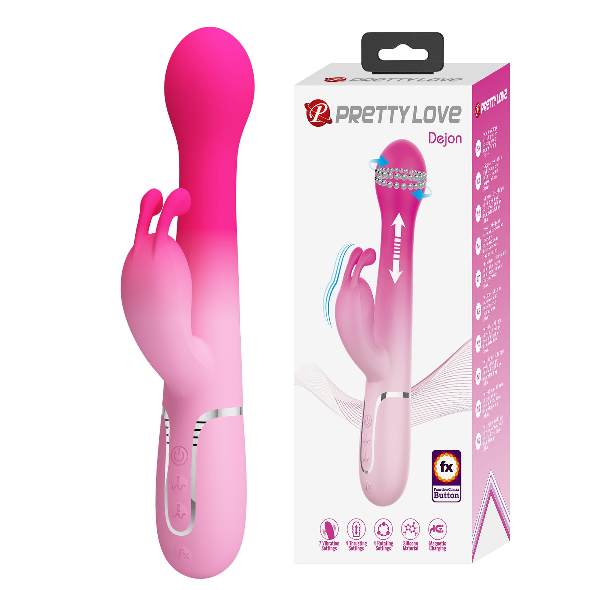 Вібратор-кролик 3 в 1 PRETTY LOVE Dejon вібро, ротація та фрикції, рожевий