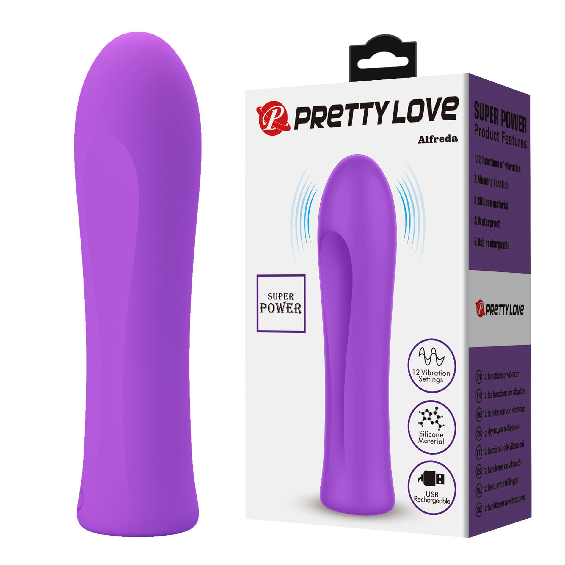 Міні-вібратор PRETTY LOVE Alfreda 12 режимів, фіолетовий, 10.2 х 2.6 см
