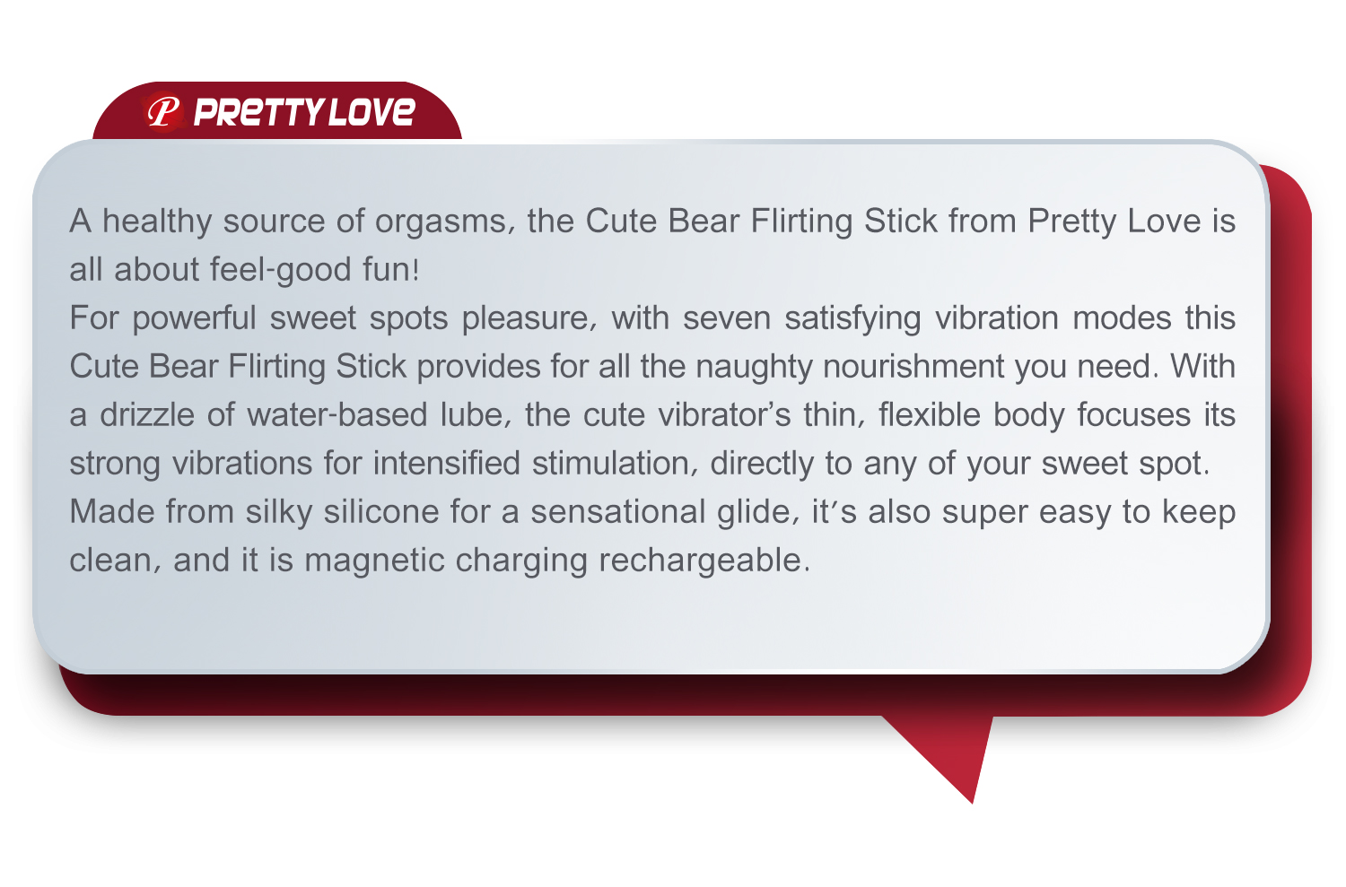 Точечный вибратор для клитора Pretty Love Cute Bear Flirting Stick гнущийся, 13.3 х 1.2 х 2.4 см