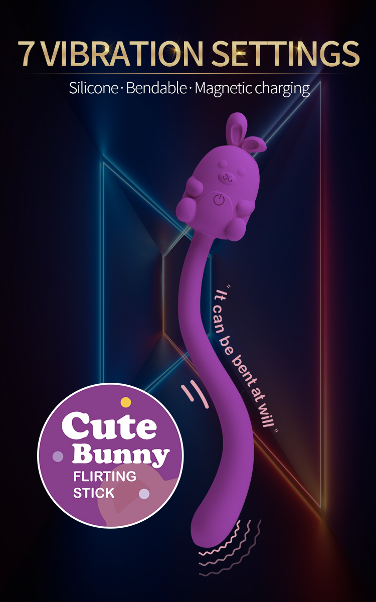 Міні-вібратор на паличці PRETTY LOVE Cute Bunny гнучкий, фіолетовий, 14.2 х 1.8 см