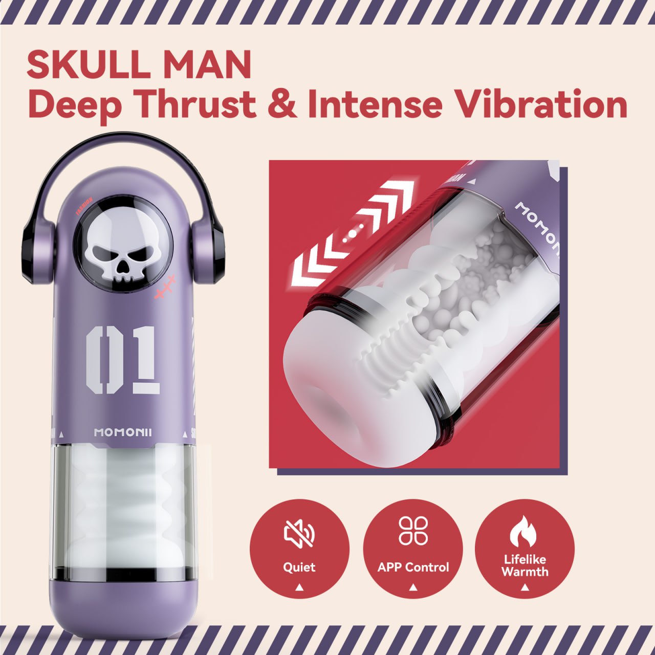 Мастурбатор автоматичний фрикційний BeYourLover SKULL MAN Momonii 01 з вібрацією та підігрівом