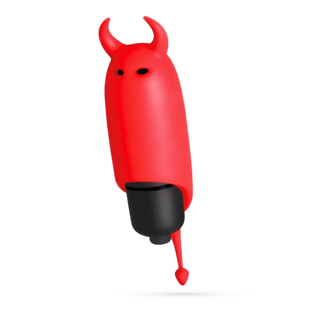 Мини-вибратор вибропуля с насадкой Crushios O-Pet Devil красного цвета, 9.2 х 2.5 см