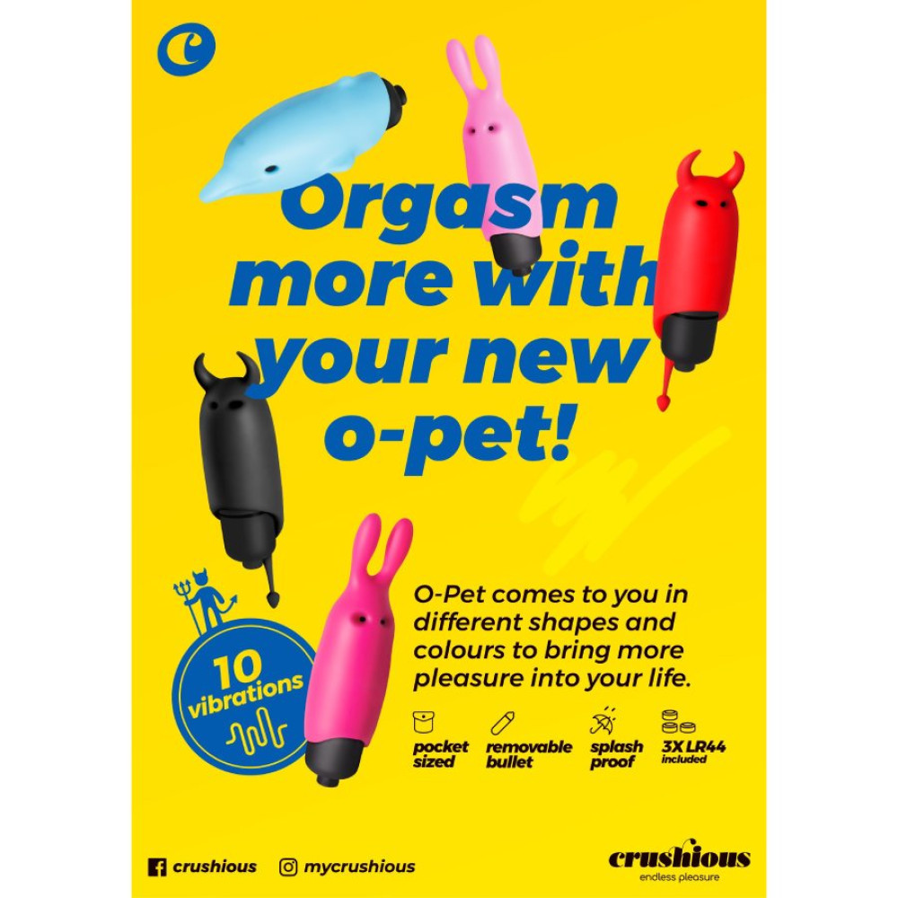 Мини-вибратор вибропуля с насадкой Crushios O-Pet Devil красного цвета, 9.2 х 2.5 см