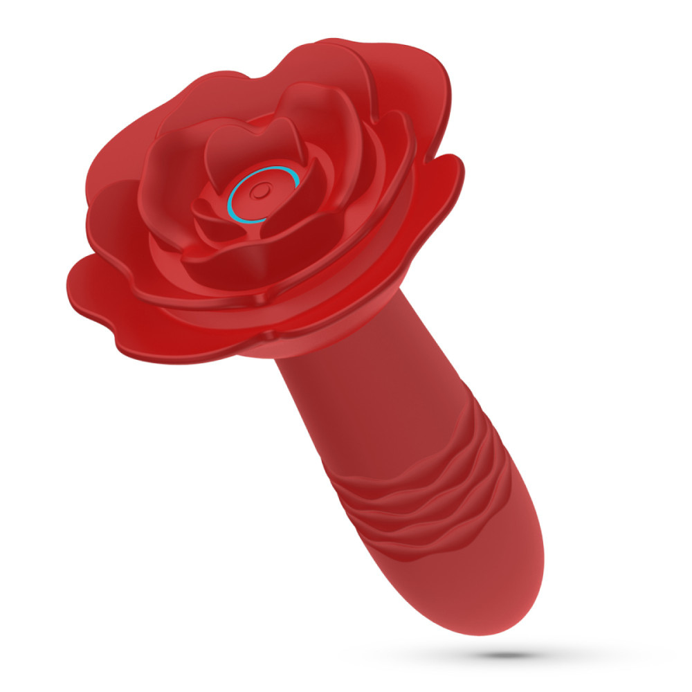 Анальна пробка троянда з вібрацією та фрикціями Romeo Crushious, з пультом, силіконова, червона