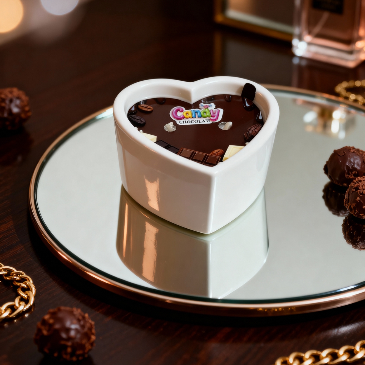 Масажна свічка з ароматом шоколаду Candy Chocolate у формі серця, 70 мл