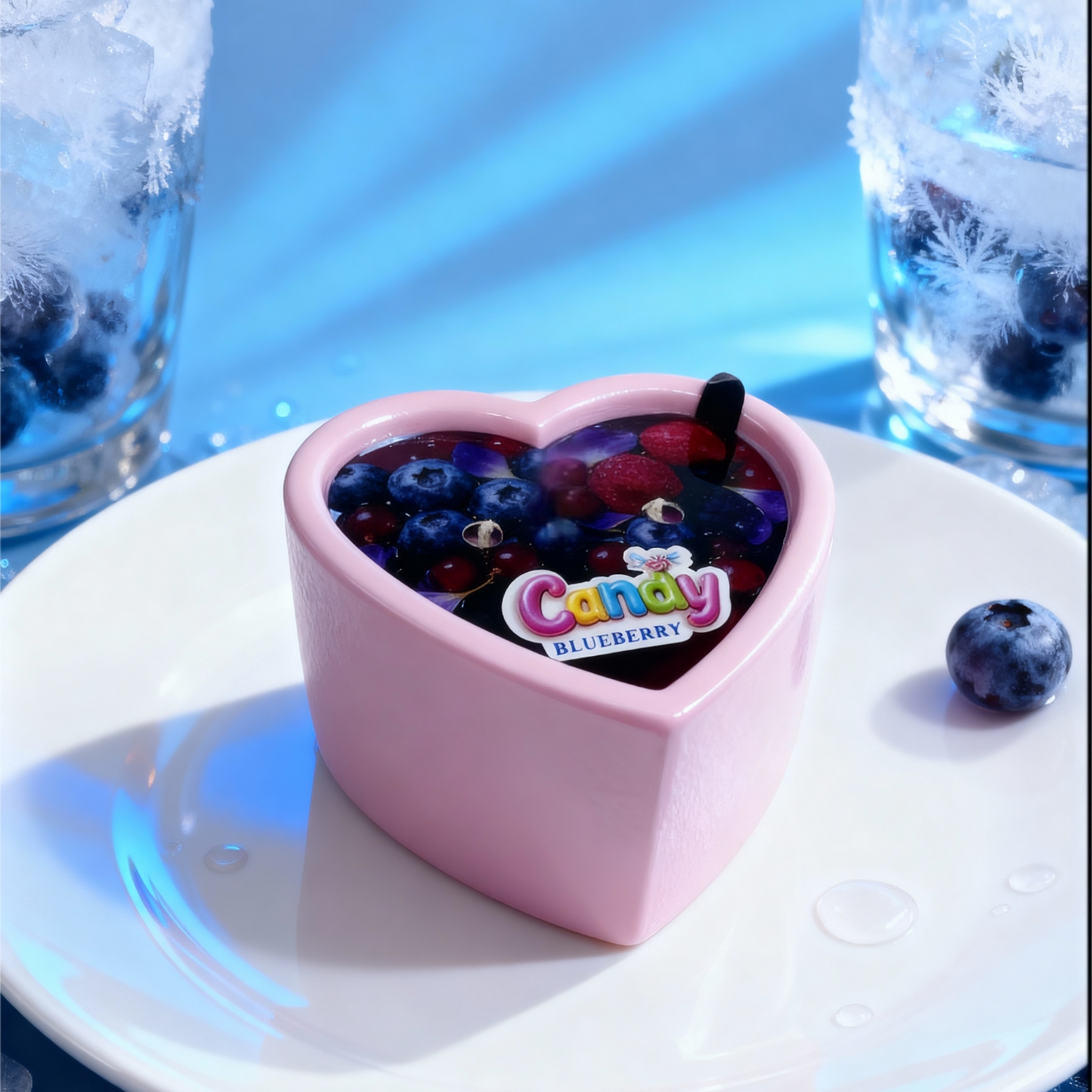 Масажна свічка з ароматом чорниці Candy Blueberry у формі серця, 70 мл