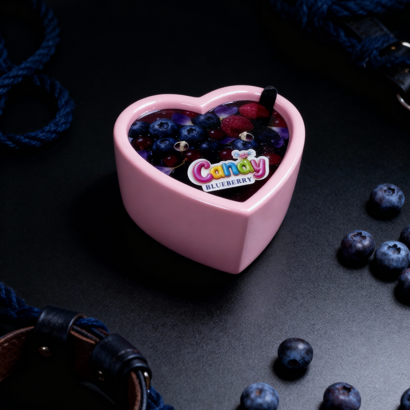 Масажна свічка з ароматом чорниці Candy Blueberry у формі серця, 70 мл