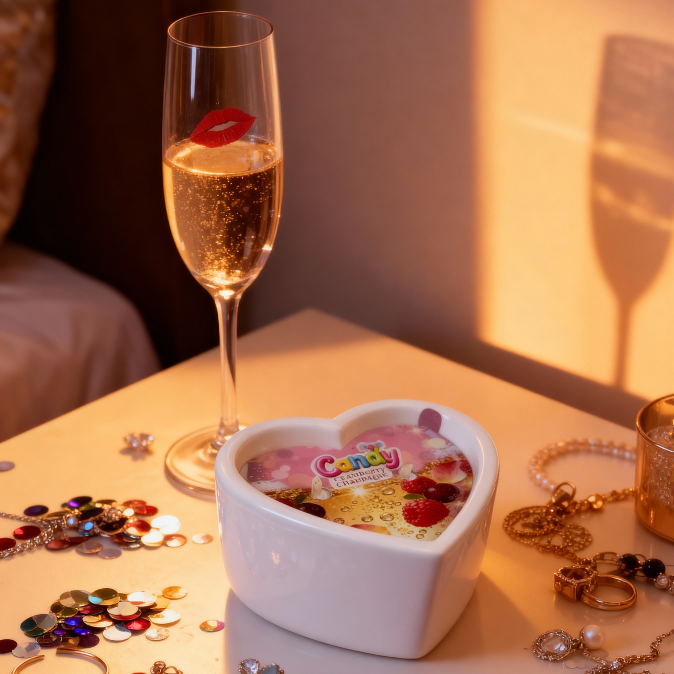 Масажна свічка з ароматом шампанського з журавлиною Candy Cranberry Champagne у формі серця, 70 мл
