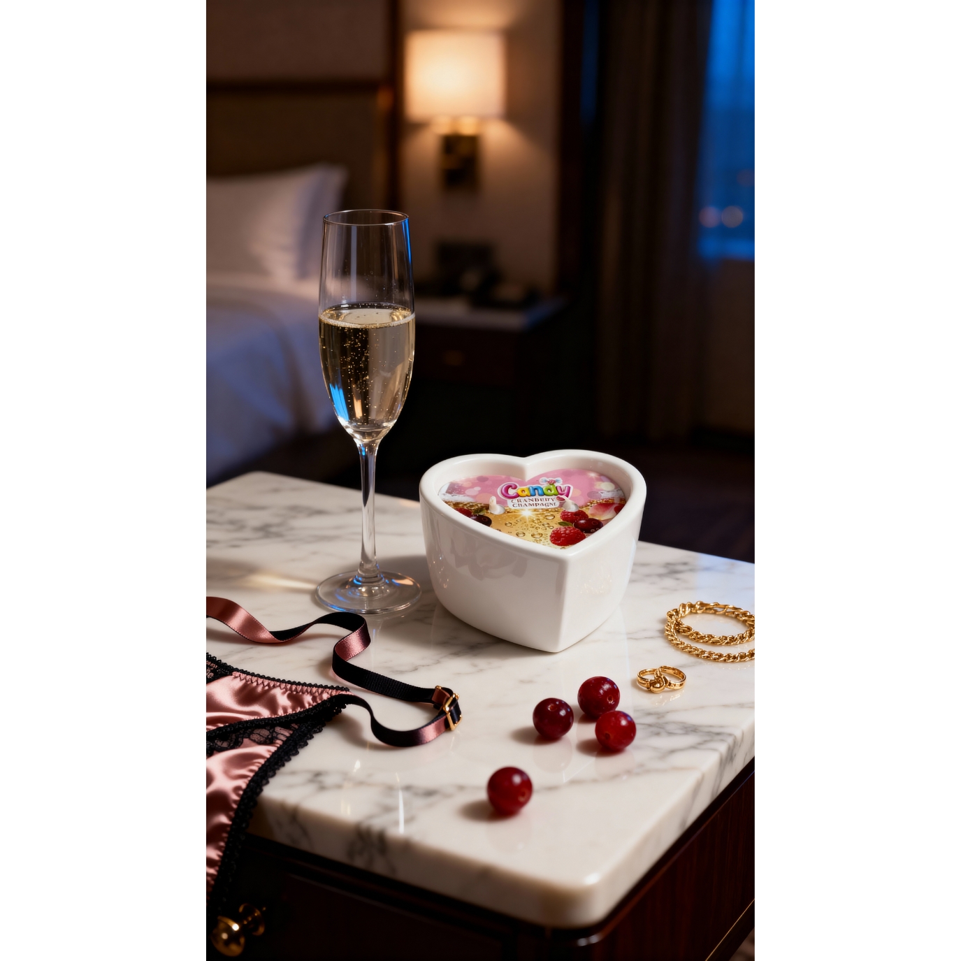 Масажна свічка з ароматом шампанського з журавлиною Candy Cranberry Champagne у формі серця, 70 мл