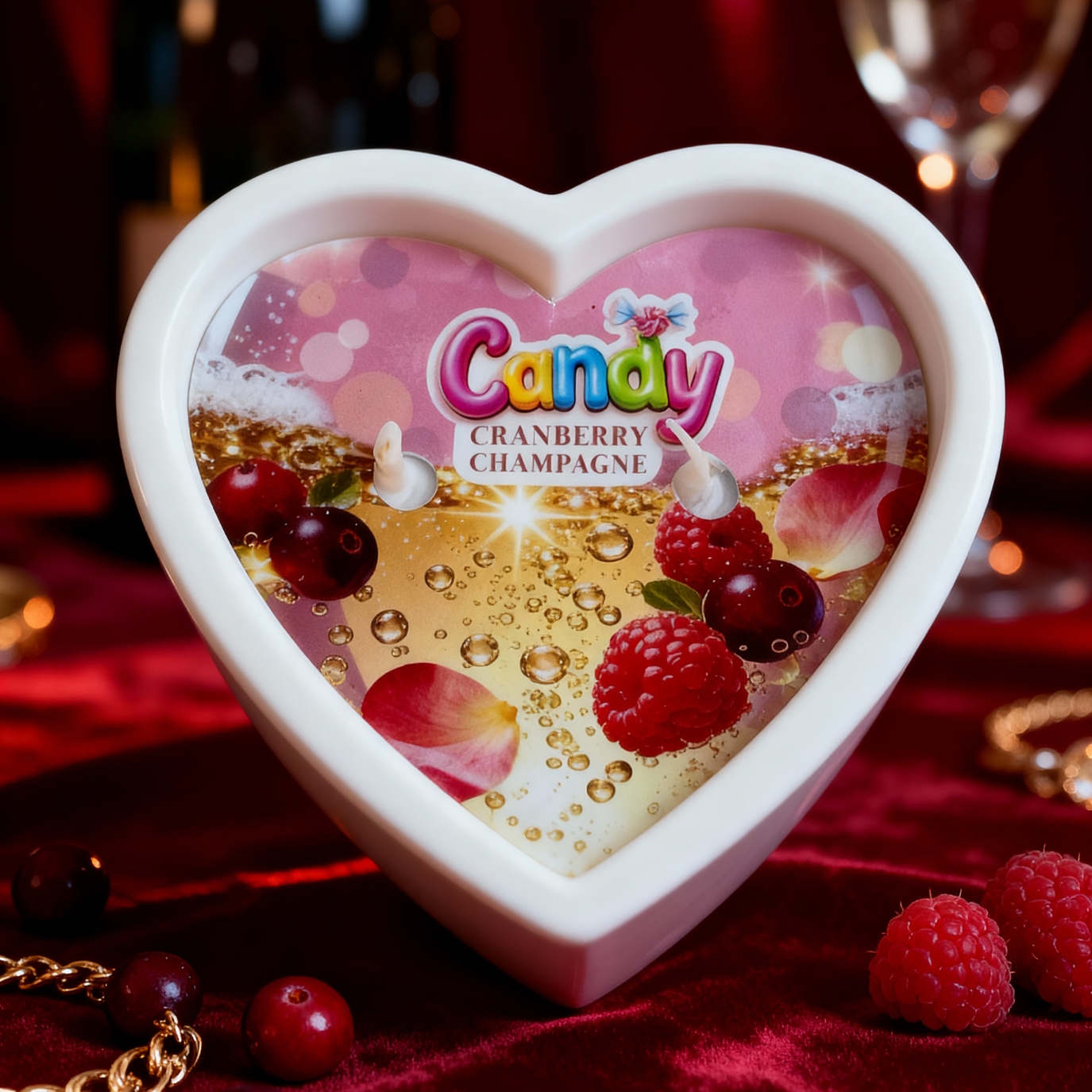 Масажна свічка з ароматом шампанського з журавлиною Candy Cranberry Champagne у формі серця, 70 мл