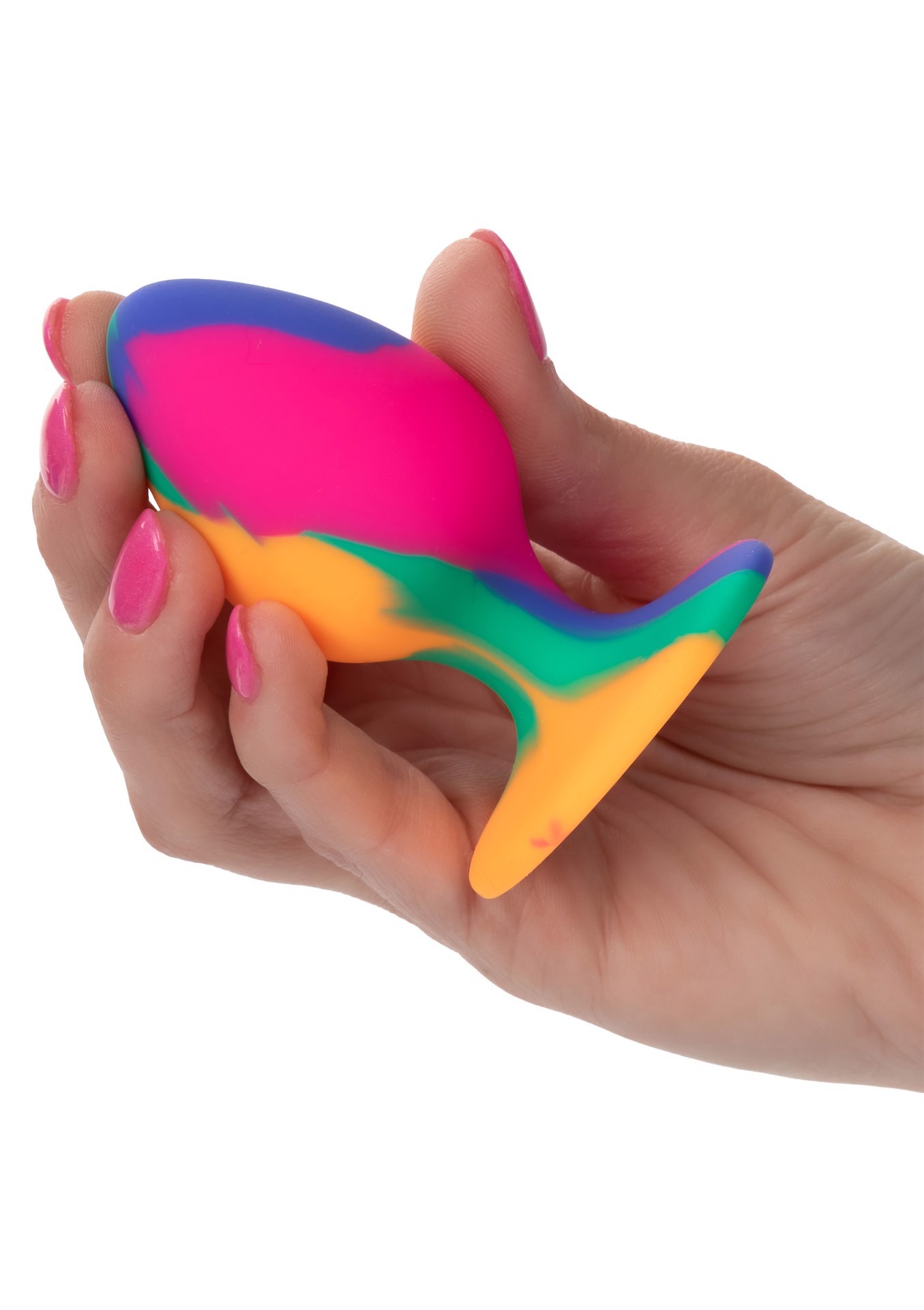 Анальная пробка силиконовая CalExotics Cheeky Tie-Dye Plug, разноцветная, Medium