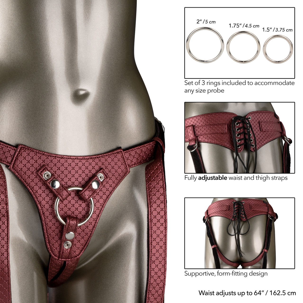 Трусики для страпона зі шнурівкою CalExotics Her Royal Harness The Regal Queen червоні