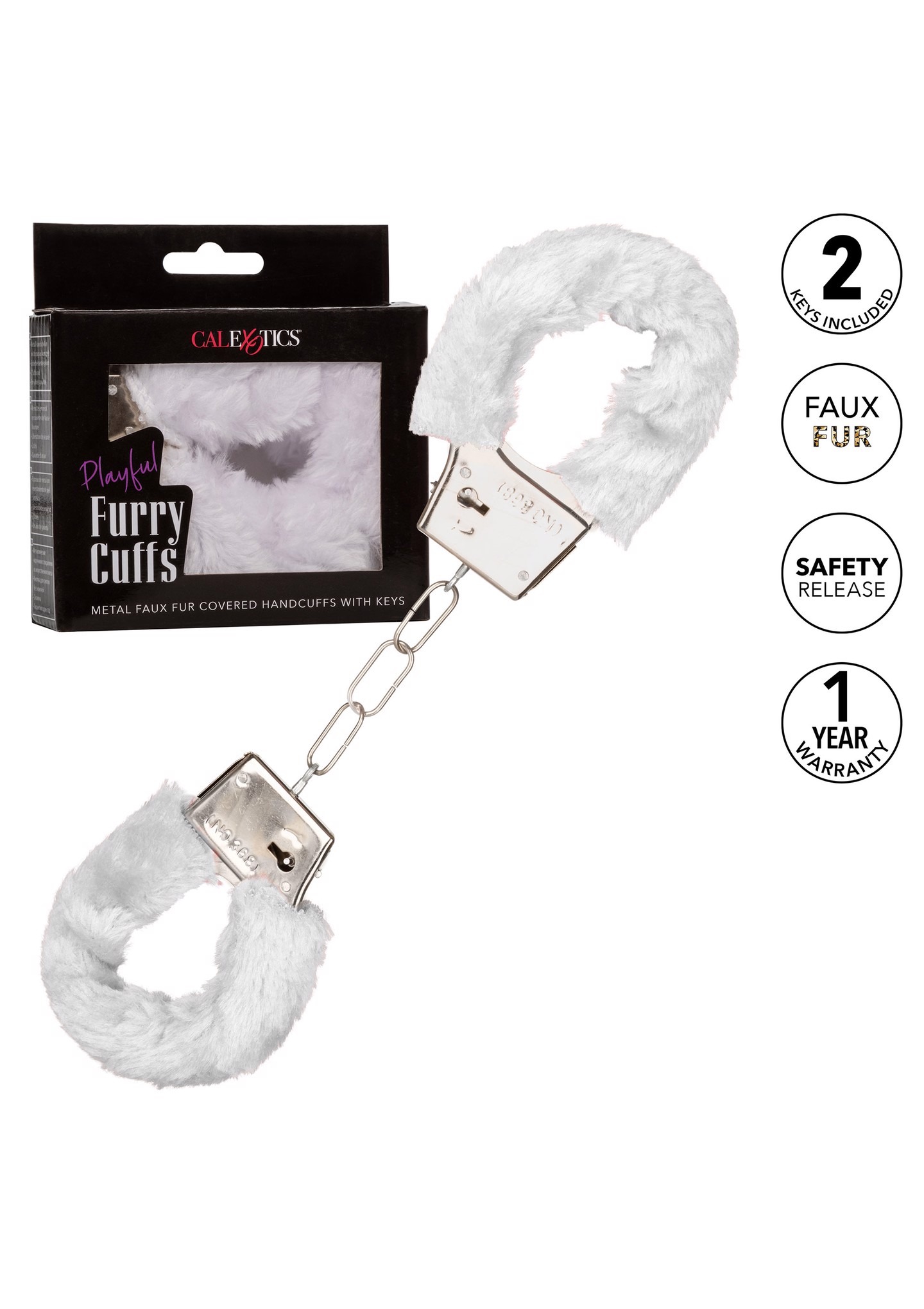 Наручники металлические с пушком CalExotics Playful Furry Cuffs, белые
