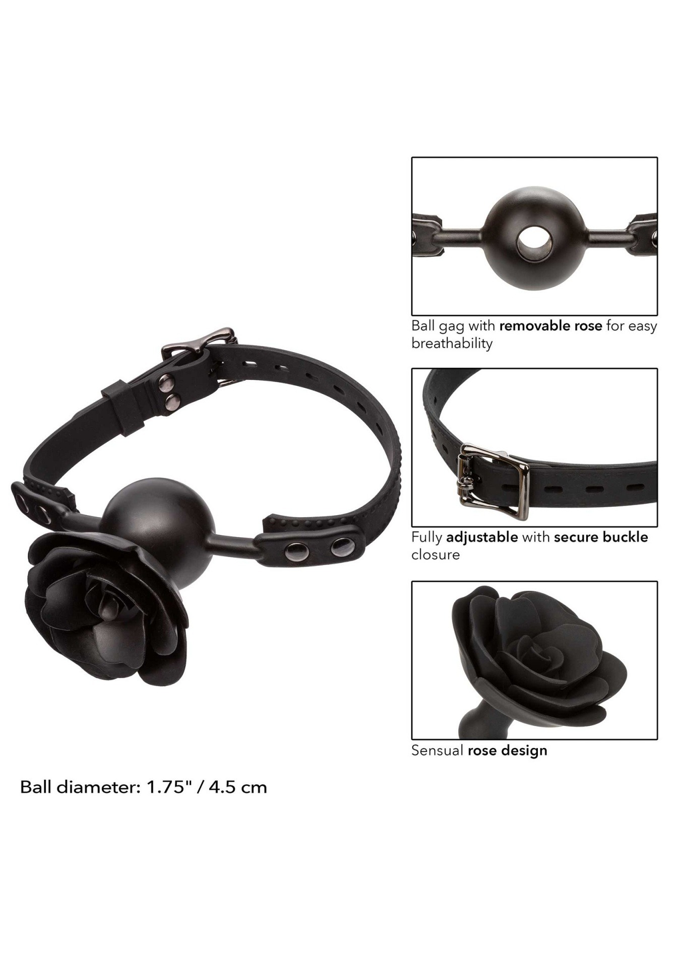 Кляп зі знімною трояндою CalExotiс Removable Rose Gag, чорний