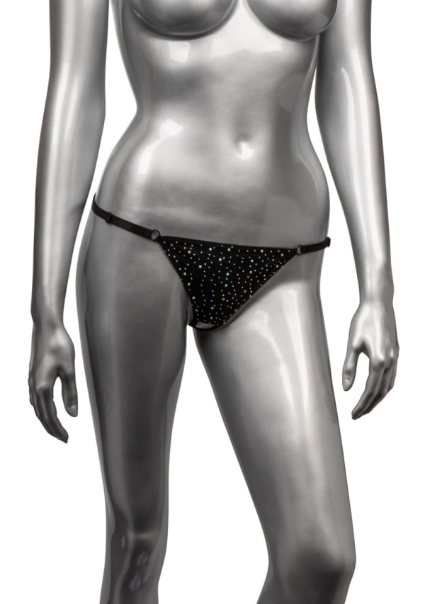 Трусики стрінги зі стразами та відкритим доступом CalExotics Crotchless Thong, чорний