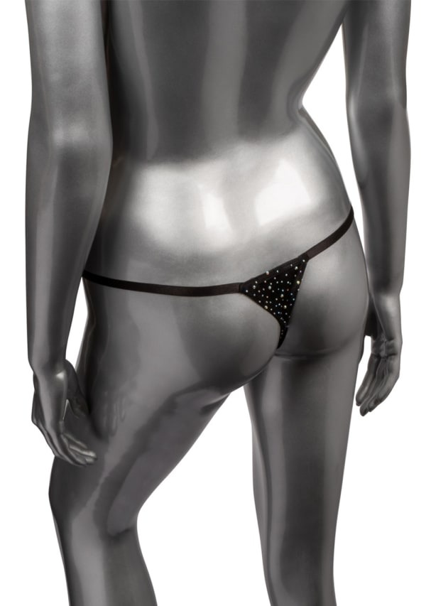 Трусики стрінги зі стразами та відкритим доступом CalExotics Crotchless Thong, чорний