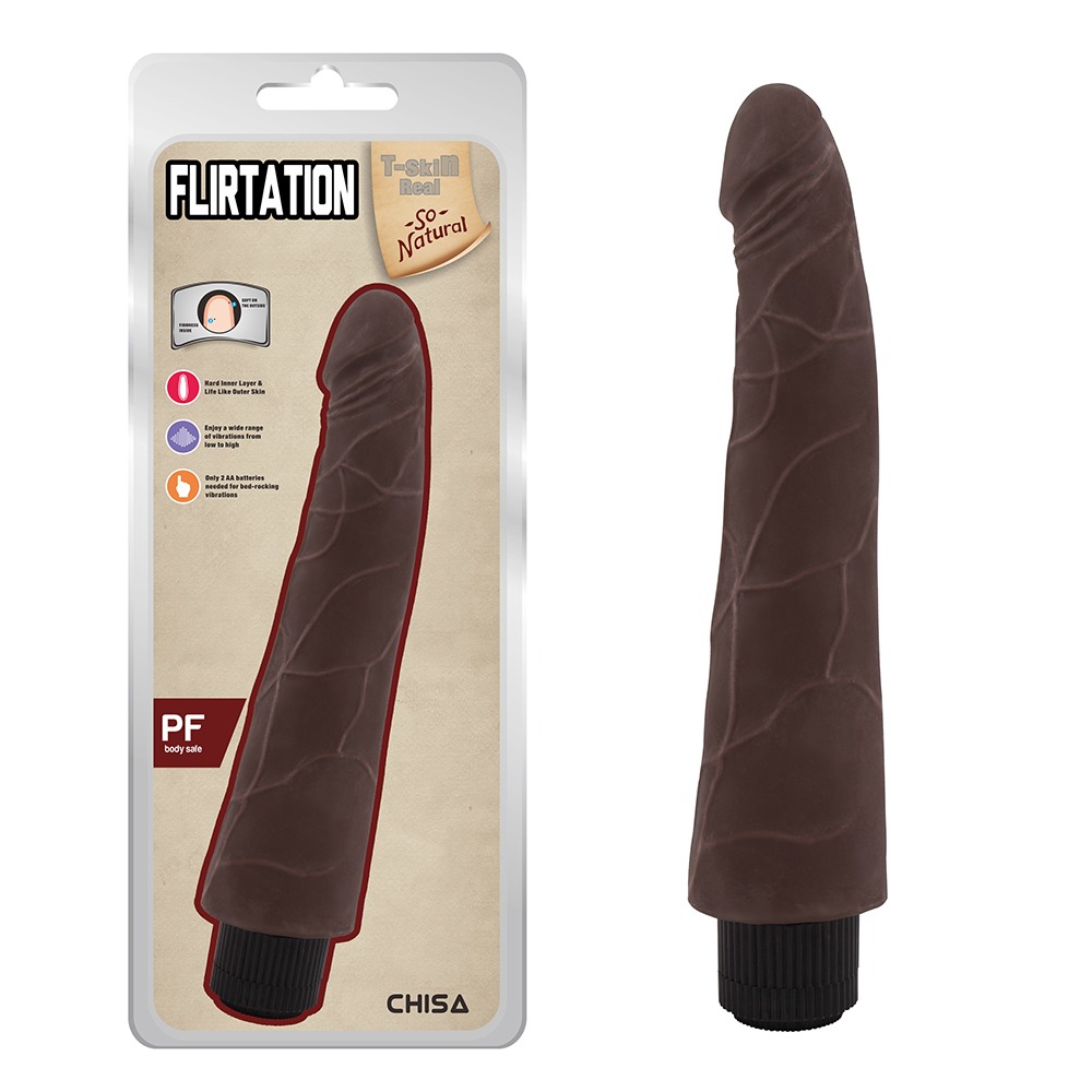 Вибратор из киберкожи Chisa T-skin ReaL Flirtation на батарейках, коричневый