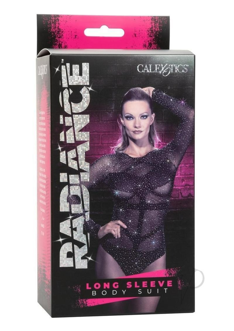 Боді в дрібну сітку зі стразами California Exotic Long Sleeve Bodysuit чорний, One Size