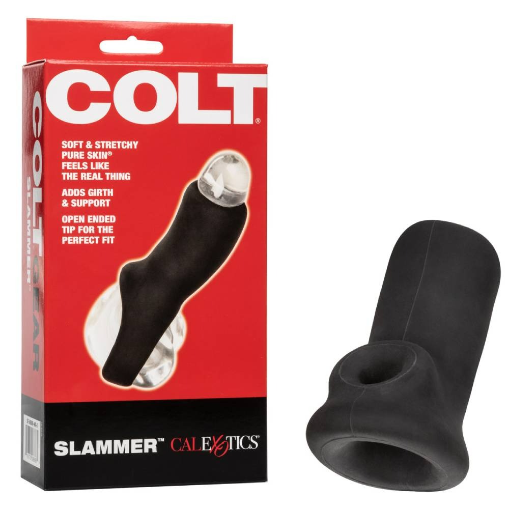 Насадка на член COLT Slammer с креплением на мошонке, черная, 10.7 х 5 см