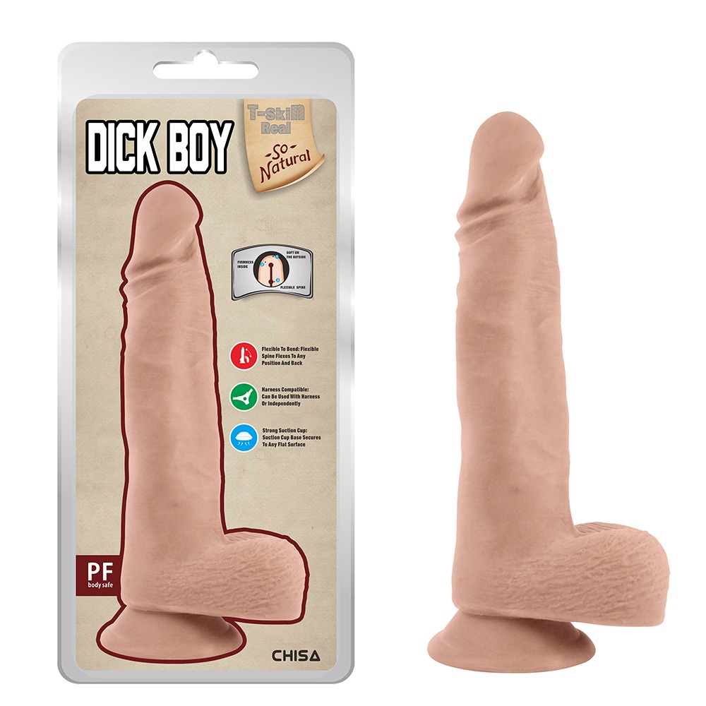 Фаломітатор реалістичний із мошонкою Chisa T-skin ReaL Dick Boy на присосці, бежевий, 22 см.