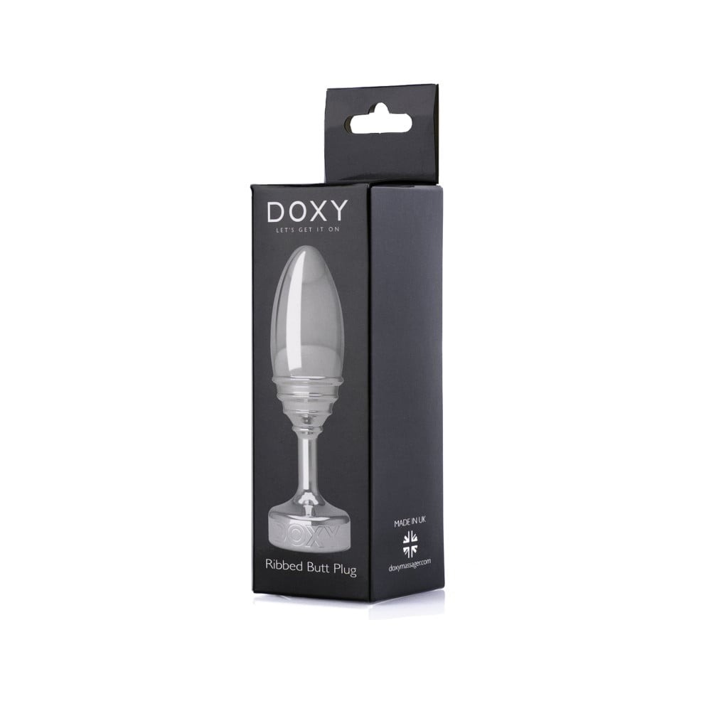 Анальна пробка ребриста Doxy Ribbed Butt Plug метал, срібляста