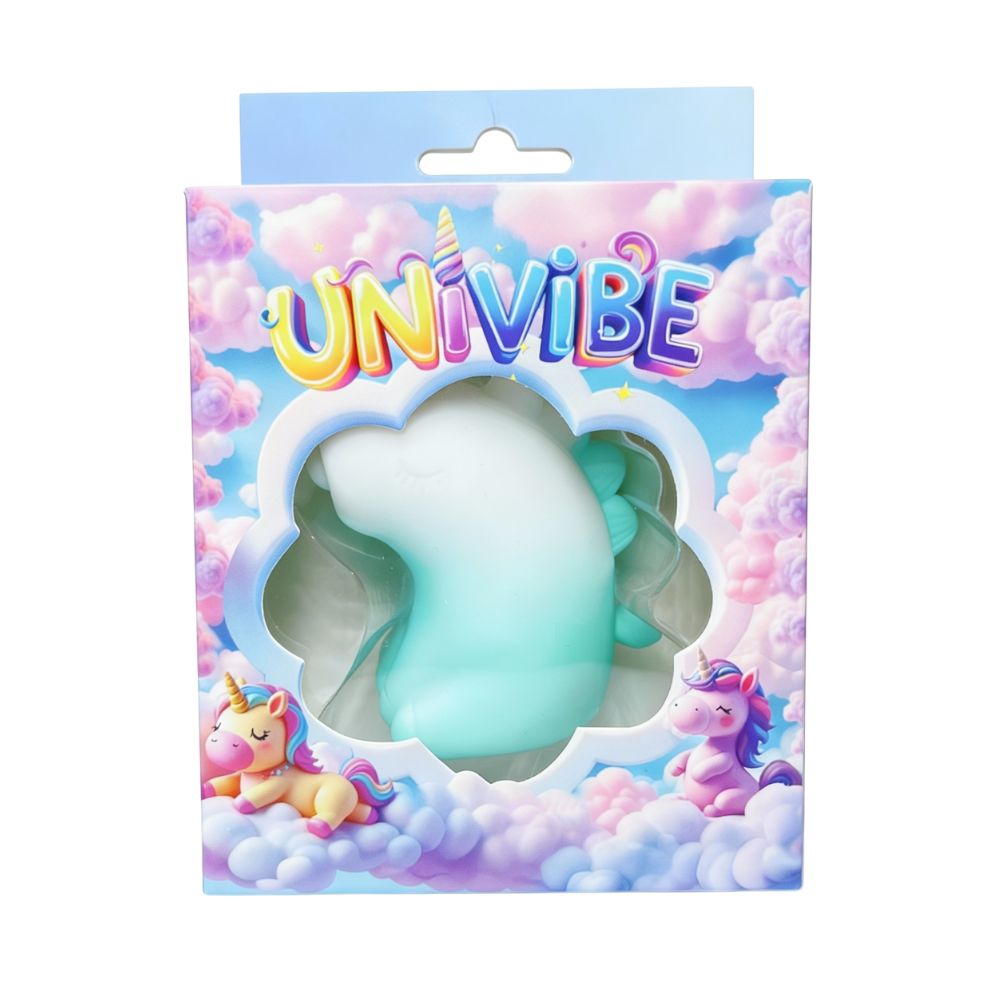 Стимулятор клітора з пульсацією UNIVIBE Єдиноріг, 5 режимів, градієнт біло-зелений
