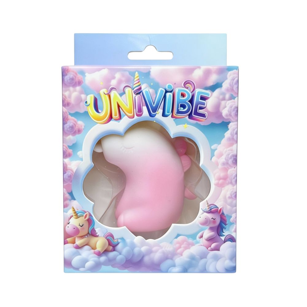 Стимулятор клітора з довгим обертовим язичком UNIVIBE Єдиноріг, 10 режимів, градієнт біло-рожевий