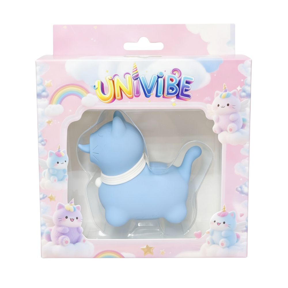 Стимулятор клітора з довгим обертовим язичком UNIVIBE Котик, 10 режимів, синій