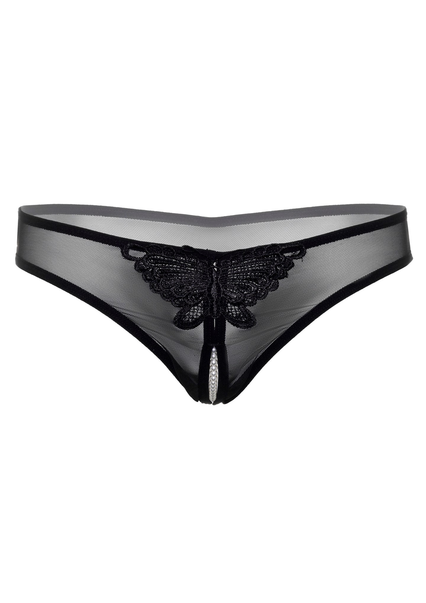 Трусики с жемчужинами и аппликацией в виде бабочки Daring Intimates, черный, S/M