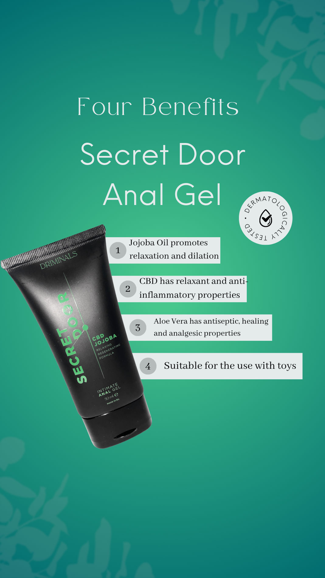 Анальний лубрикант Driminals Secret Door CBD & JOJOBA на водній основі, 50 мл