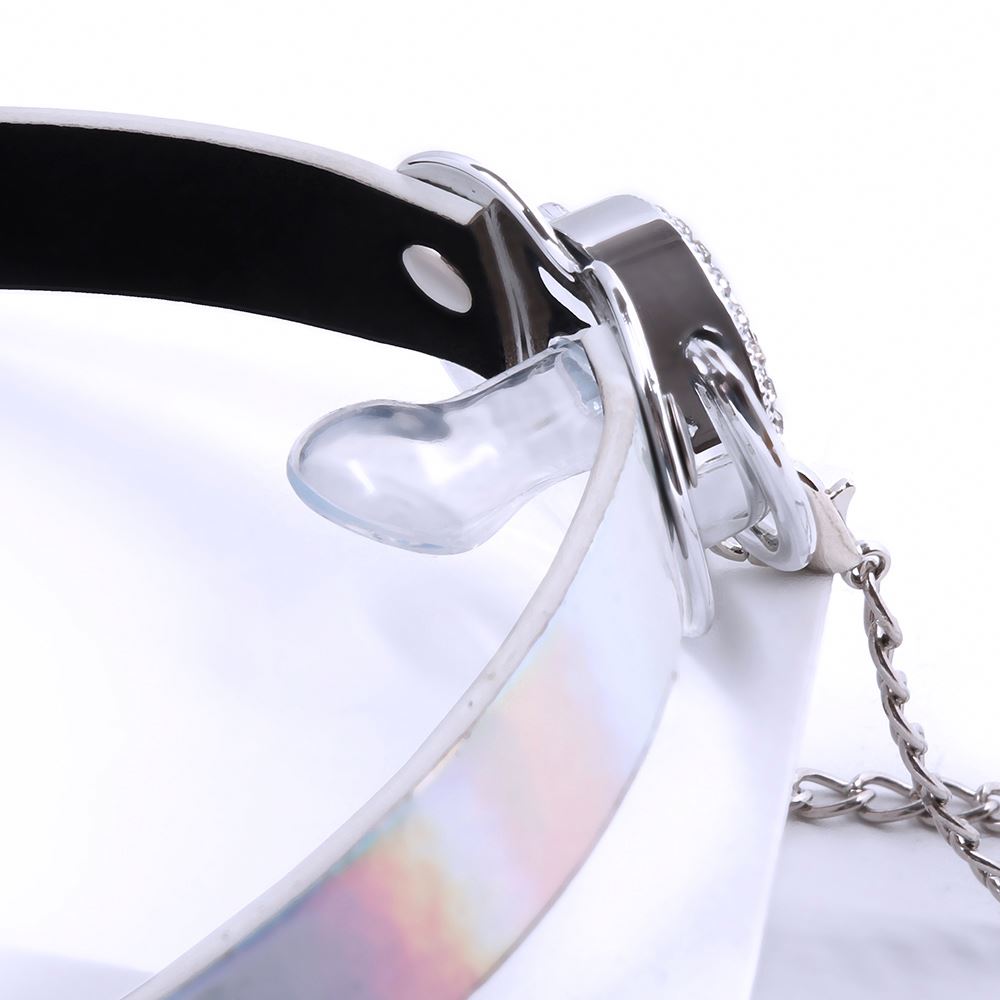 Кляп у вигляді соски DS Fetish білий з сріблястими затискачами для сосків
