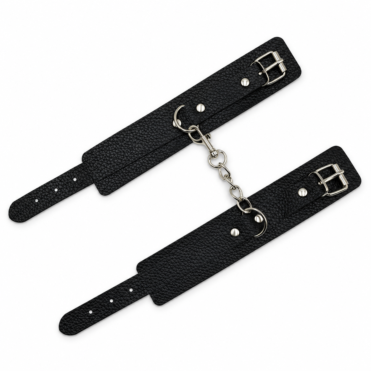 Наручники DS Fetish из экокожи с металлической цепочкой и серебристой фурнитурой, чёрные