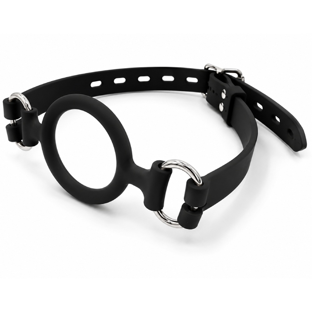 Кляп-кільце силіконовий DS Fetish на регульованому ремінці, чорний