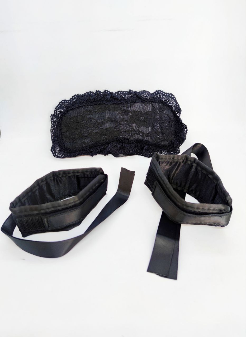 М'які Наручники з пов'язкою на очі DS Fetish Handskaff with blinfold black